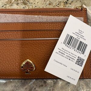 NWT Kate Spade Brown Leather Wallet with many card slots & pockets. Cool design
